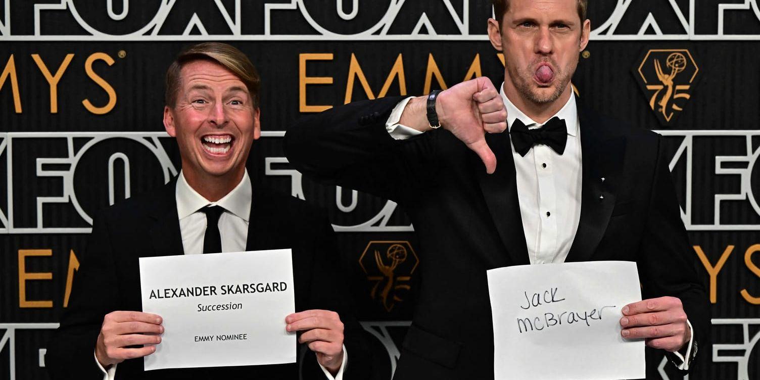 Alexander Skarsgård och skådespelaren Jack McBrayer på röda mattan.