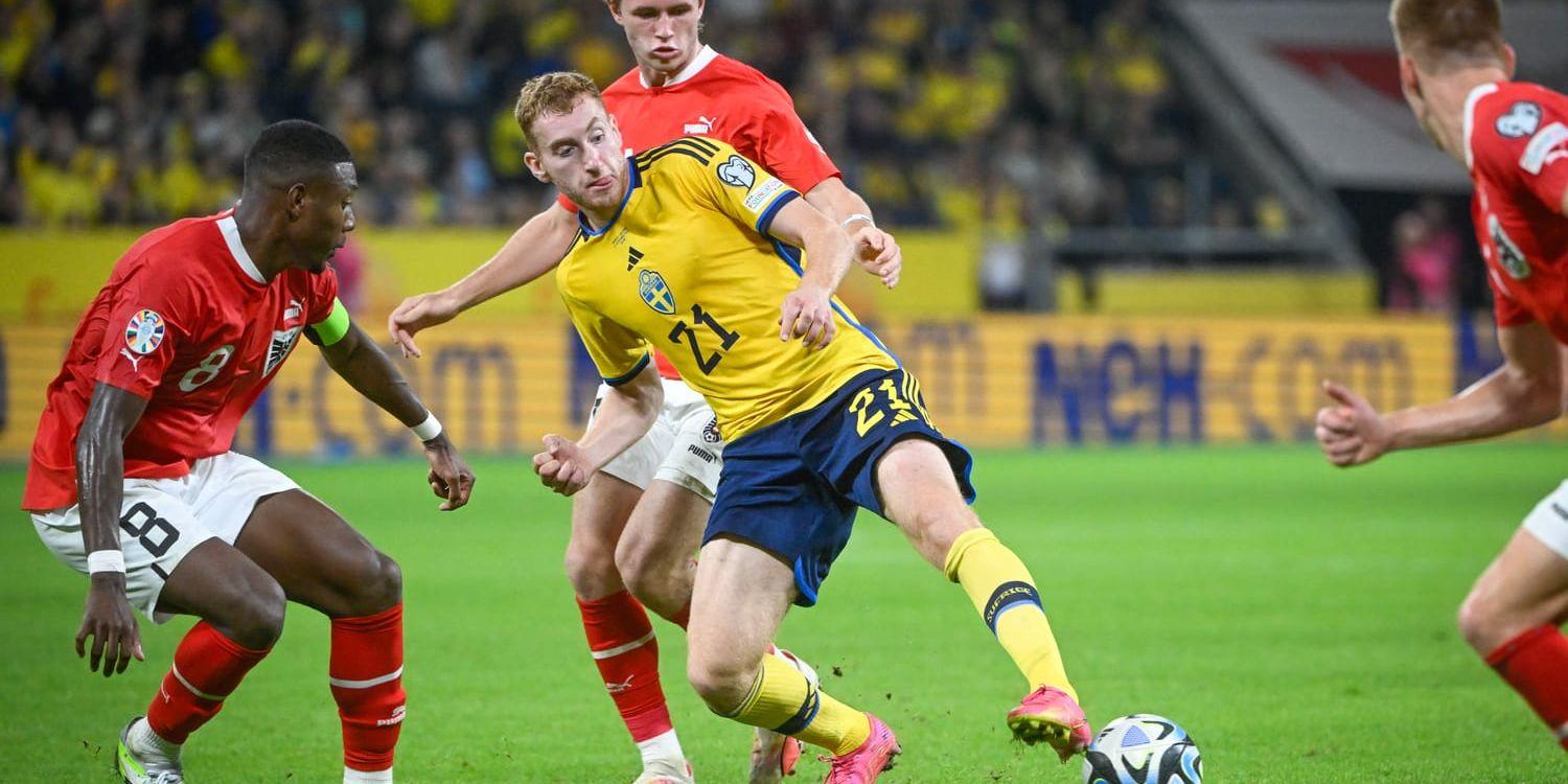 Sveriges Dejan Kulusevski under tisdagens EM-kval mellan Sverige och Österrike på Friends Arena i Solna.